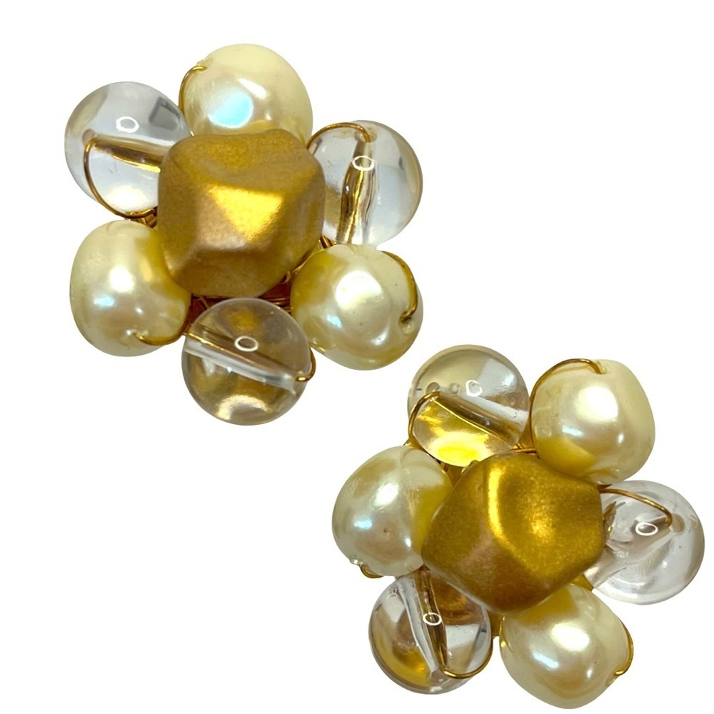 Vintage Abra  Gold and Cream Flower Earrings